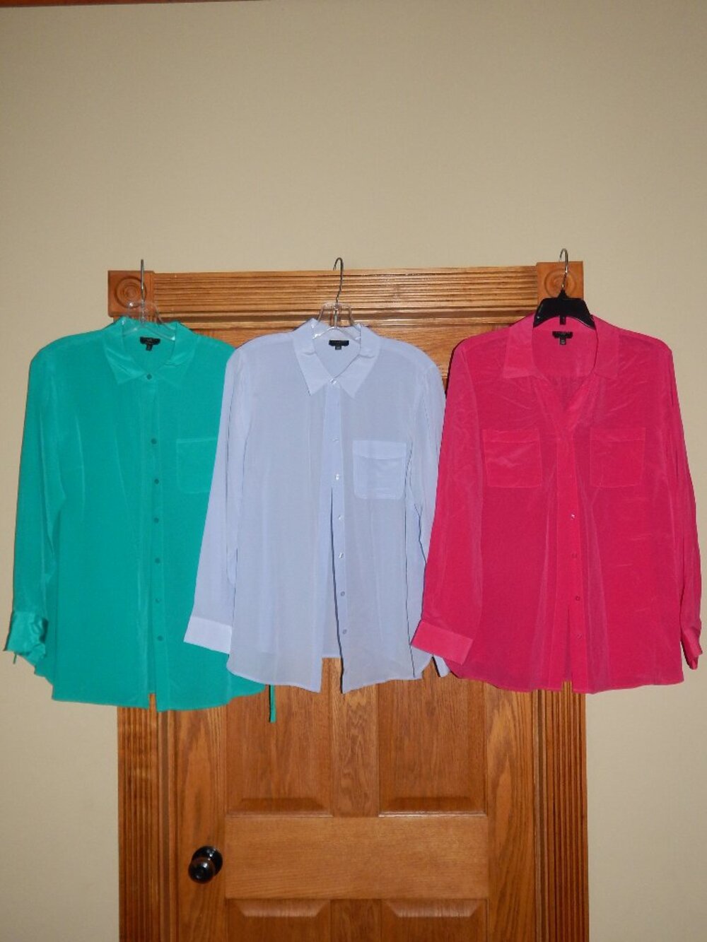 LOT 3 Women's Size Large Petite LP TALBOTS 100% Silk Shirts Button Front Blouse